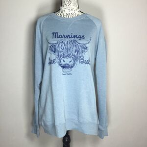 “Mornings are bull” slouchy sweatshirt light blue soft cozy Cowgirl country L